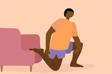 Illustration of a person half-kneeling with their foot on top of a couch, performing the couch stretch to open tight hips