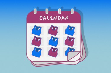 Illustration of a calendar with a different sports bra on each day of the week, to illustrate wearing a sports bra all the time