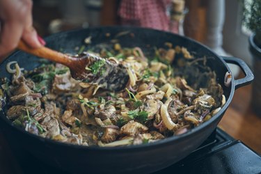 Preparing Vegan Mushroom Stroganoff