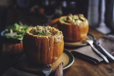 Pumpkin Risotto Baked with Cheese in a Pumpkin