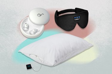 Collage of the best sleep headphones on a light grey background