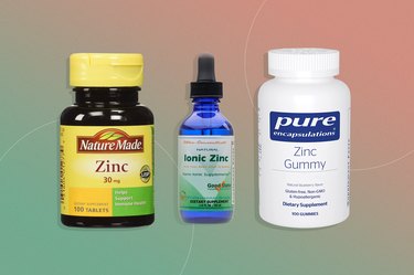 zinc supplements on pink and green background