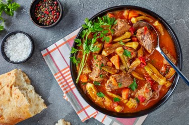 overhead view of hearty Beef and Okra Stew