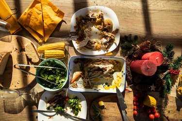 Dinning table with finished meal potentially contaminated with food bacteria