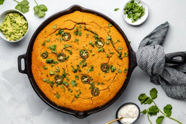 White Chicken Chili Pie With Pumpkin Cornbread Crust