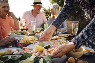 People on the blue zones diet eating a meal together