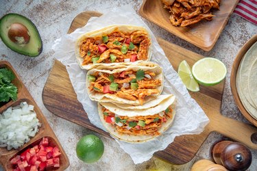 mexican shredded chicken tacos with ingredients