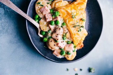 Ham and Potato Pot Pie on a black plate